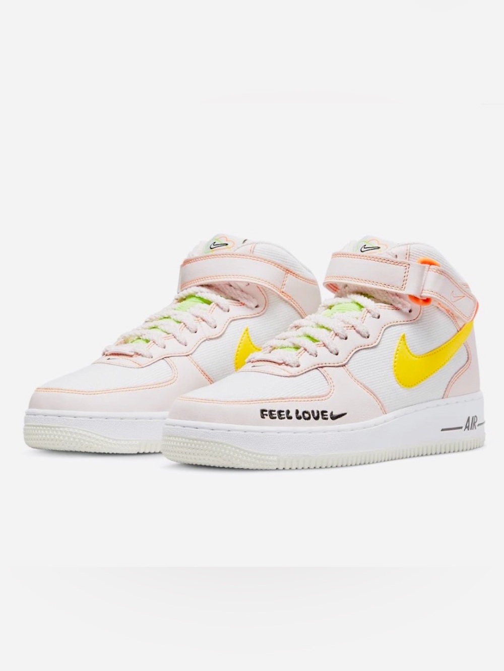 Nike Air High-Top Sneakers in White/Peach/Yellow with hints of Orange/Lime Green